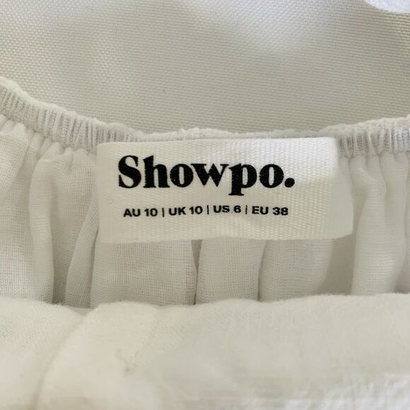 Showpo Palmer Midi Dress US 6 White Puff Sleeve Button Ruffle Tiered Trad Wife - Picture 6 of 14